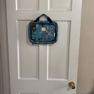 Bang & Carsen Teal Floral Hanging Travel Cosmetic Bag with Black Hardware